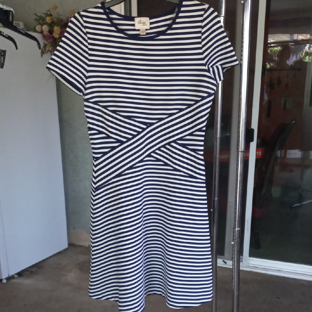 Beige by eci Blue and White A-Line Midi Dress